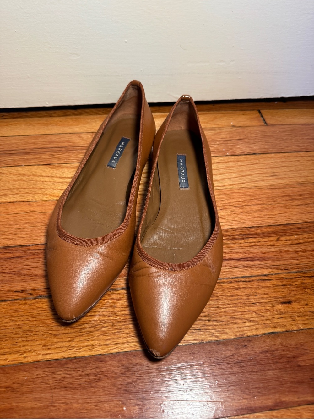 Margaux Tan Leather Pointed-Toe Flats